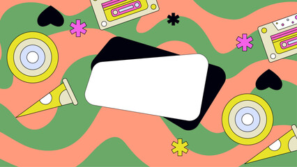 Memphis seamless pattern of geometric shapes 80's-90's styles on white background