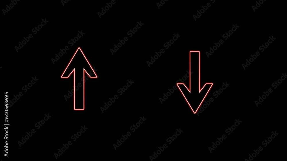 Poster double arrow neon modern animation motion graphics on black background.up and down for download and 