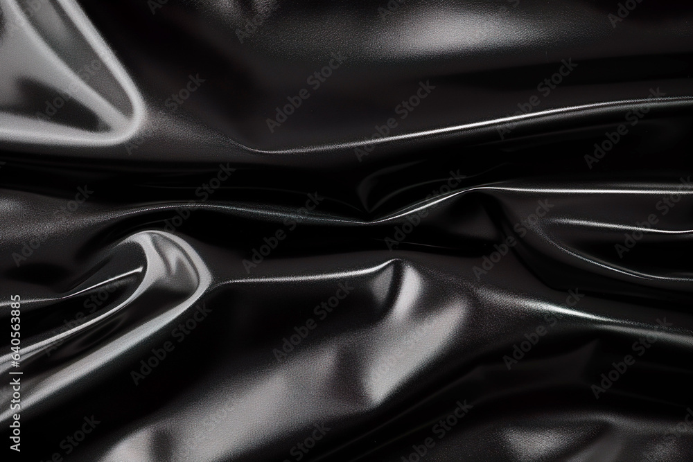 Wall mural a close-up of black leather with intricate folds and a smooth, shiny texture, perfect for fashion or