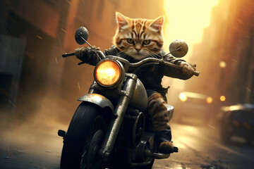 cute cat riding a motorbike