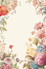 Retro floral art botanical watercolor flowers background for postcard, wallpaper, banner, print, poster, cover, greeting and invitation card. Copy space - 640564693