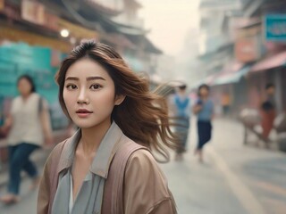 Asian women passing by the street