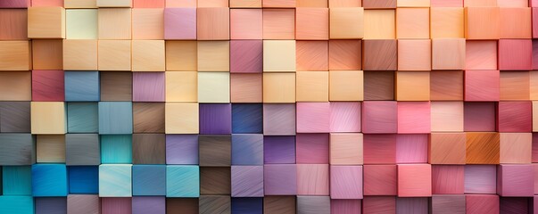 3D-Wanddesign mit farbigen Holzwürfeln
