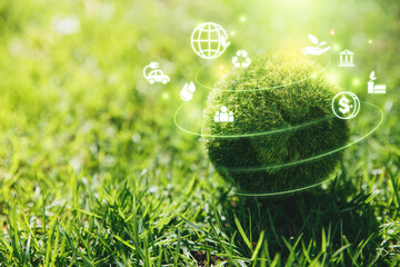 Earth grass with ESG icon for Environment Social and Governance, World sustainable environment...