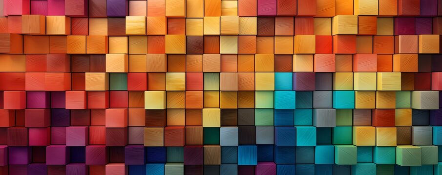 Farbenfrohe Holzw&uuml;rfel-Wand: Kreatives Raumkonzept