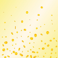 British pound coins falling. Scattered gold GBP