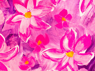 Abstract pink flowers, original hand drawn, impressionism style, color texture, brush strokes of paint,  art background. - 640566613