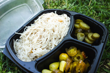 Turkish chicken rice in a disposable container