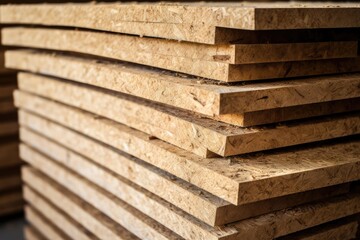 OSB boards in stock chipboard stacked on pallets