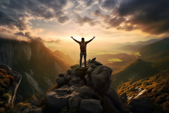 Overcoming challenges and reaching the summit, this figure revels in personal achievement and empowerment