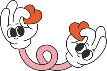 Groovy hand with heart character illustration