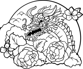 Obraz premium chinese dragon hand drawn zodiac year 2024 illustration