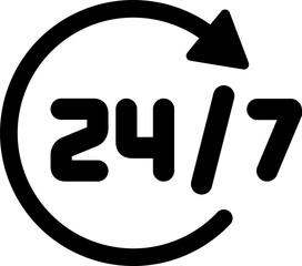 Line icon of 24 hours a day service symbol