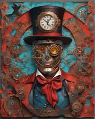 Fototapeta premium Colorful steampunk man with paper collage