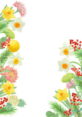 水彩絵の具で描いたお正月の花背景