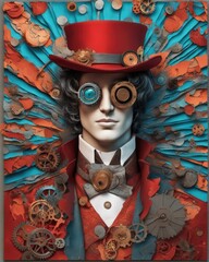 Colorful steampunk man with paper collage