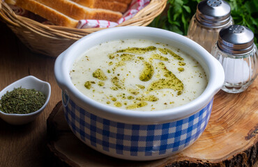 Traditional delicious Turkish food; Yoghurt soup (Turkish name; yayla corba)