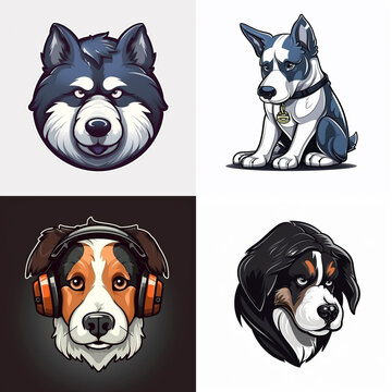Dog painting style logo art sticker image. Generative AI