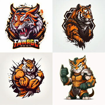 Tiger painting style logo art sticker image. Generative AI