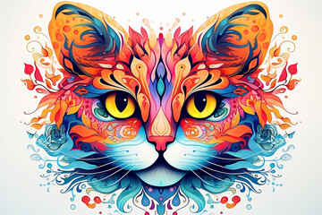 Digital Illustration of Animal: Colorful Cat or cute kitten, generative ai - obrazy, fototapety, plakaty