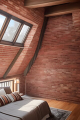 Naklejka premium interior of a bedroom, modern loft design, made by AI