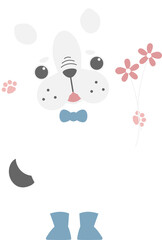 happy valentine's day with dog holding flower, love concept, flat png transparent element character design