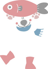 happy valentine's day with bear holding fish, love concept, flat png transparent element character design
