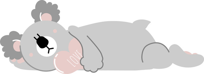happy valentine's day with koala bear lie on the floor holding heart, love concept, flat png transparent element character design