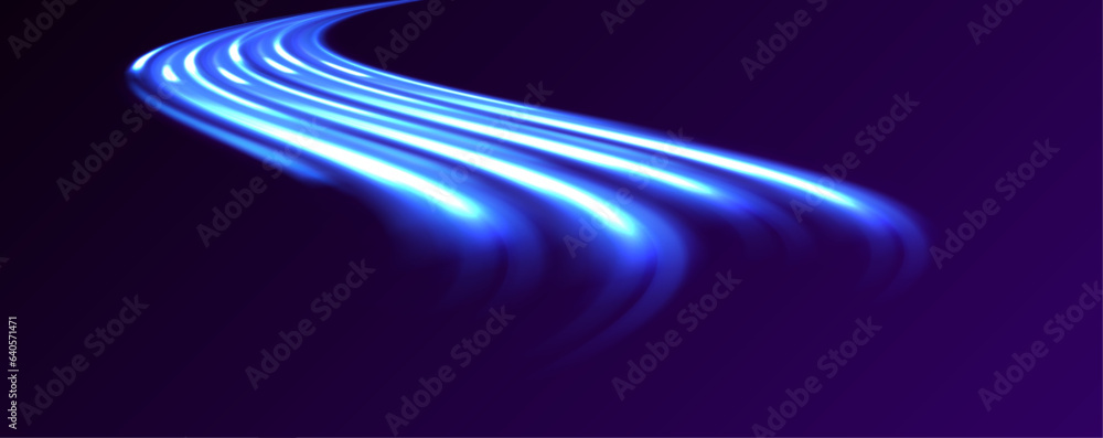 Poster high speed effect motion blur night lights blue and red. abstract neon color glowing lines backgroun
