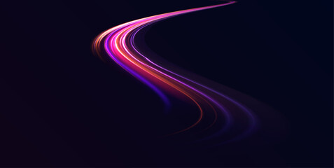 Sports light lines with neon effect in hay red and pink.  Abstract background in blue and purple neon glow colors.	Beautiful glow light flare and spark. 