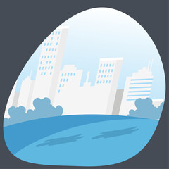 city silhouette in oval outline