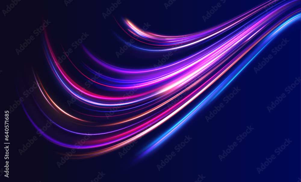 Poster neon swirls with light effect in the form of a spiral. laser beams, horizontal light rays. particle 