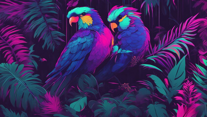 Beautiful parrots in the tropical jungle.