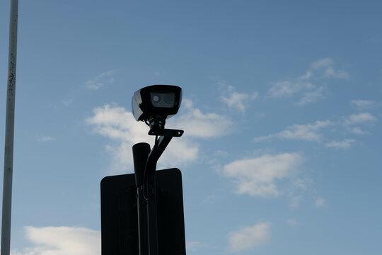 Closeup photo of a new ULEZ ANPR camera in London