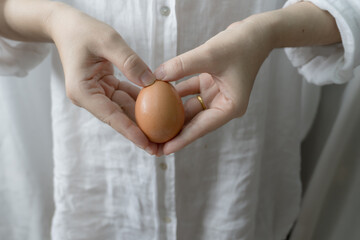 A person holding eggs in hand, Person holding eggs for commercial purpose - 640573033