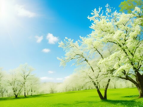 spring landscape with tree and sky