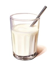 Glass of soy milk watercolor illustration - Generative AI.