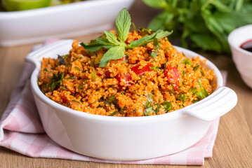 Traditional delicious Turkish foods: bulgur salad (kisir)