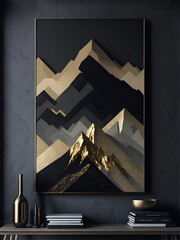 Minimalist Abstract Golden Mountain Landscape Wall Art Fine Art Canvas Prints Luxury Pictures. AI Generated