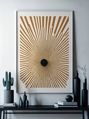 Abstract minimalistic sun rays. Wall art. Wall painting in the interior. AI Generated