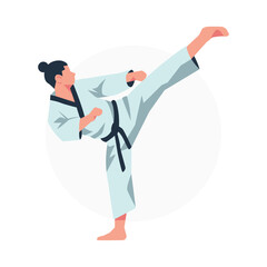 Karate Sports Player Vector Illustration Karateka in Front Kick Pose