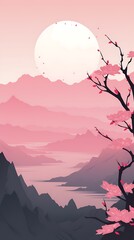 Pink Sakura Minimal Flat Background vector landscape minimal sunset winter background wallpaper