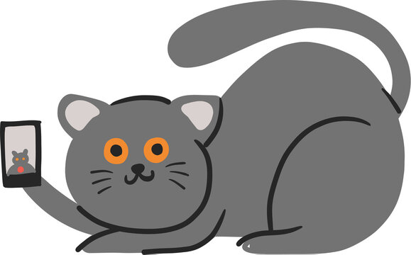 Cute little black cat . hand drawn style . PNG .