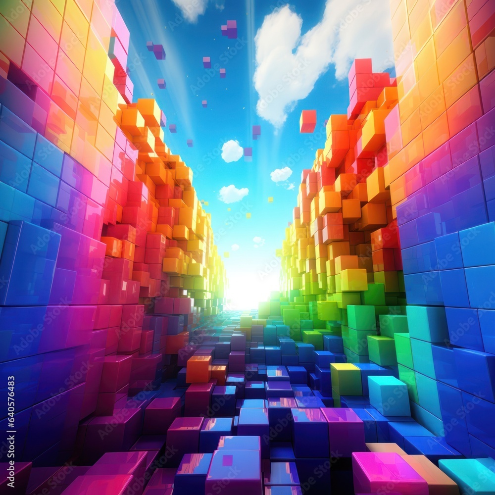 Poster abstract background with colorful glowing cubes.