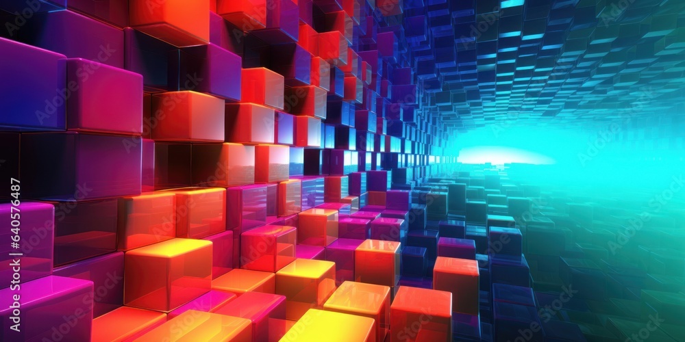 Poster abstract background with colorful glowing cubes.