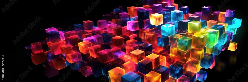Poster abstract background with colorful glowing cubes.