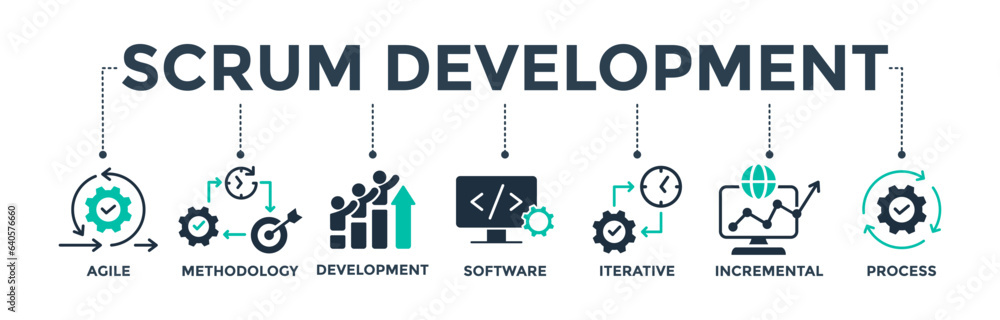Poster scrum development banner web icon vector illustration concept with icons of agile, methodology, deve