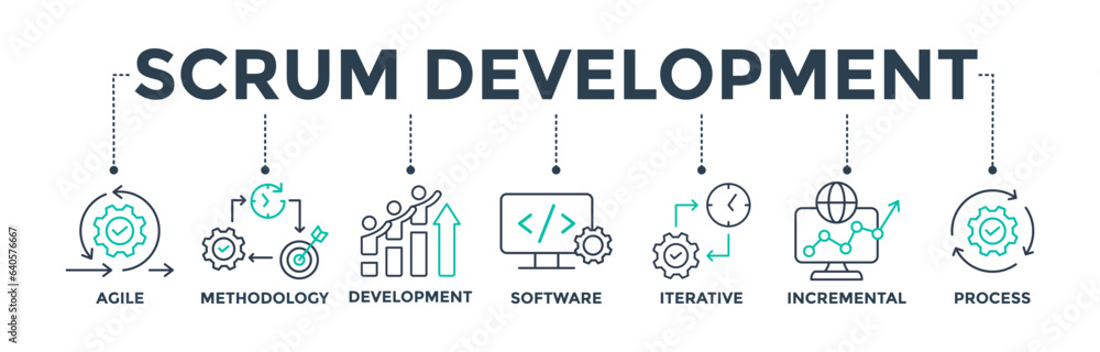 Poster scrum development banner web icon vector illustration concept with icons of agile, methodology, deve