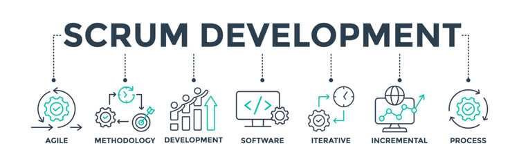 Scrum development banner web icon vector illustration concept with icons of agile, methodology, development, software, iterative, incremental, and process - obrazy, fototapety, plakaty