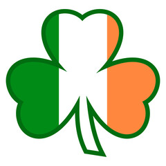 Logo del día de San Patricio. Silueta de shamrock de 3 hojas lineal con colores de la bandera de Irlanda